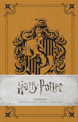 Hardcover Harry Potter Hufflepuff ruled pocket journal by Insight Editions with Hufflepuff crest on cover.
