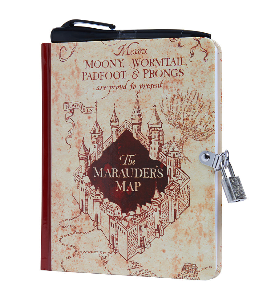 Hardcover Harry Potter Marauder's Map Lock & Key Diary by Insight Editions, featuring iconic map design and secure locking mechanism.