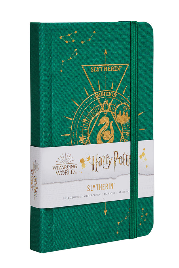 Hardcover Harry Potter Slytherin Constellation Ruled Pocket Journal by Insight Editions with green cover and celestial Slytherin design.