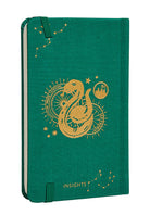 Hardcover Harry Potter Slytherin Constellation ruled pocket journal with green cover and Slytherin emblem by Insight Editions.