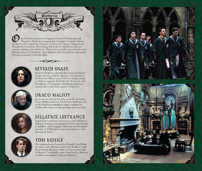 Harry Potter Slytherin hardcover ruled journal by Insight Editions, featuring Slytherin house emblem on a dark green cover.
