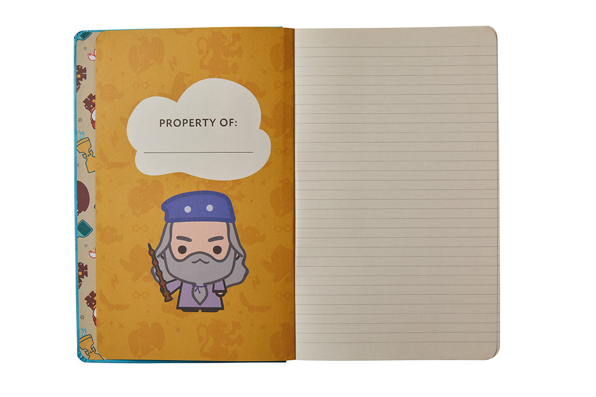 Inside view of Harry Potter Spells and Charms hardcover journal featuring ruled pages and magical design by Insight Editions.
