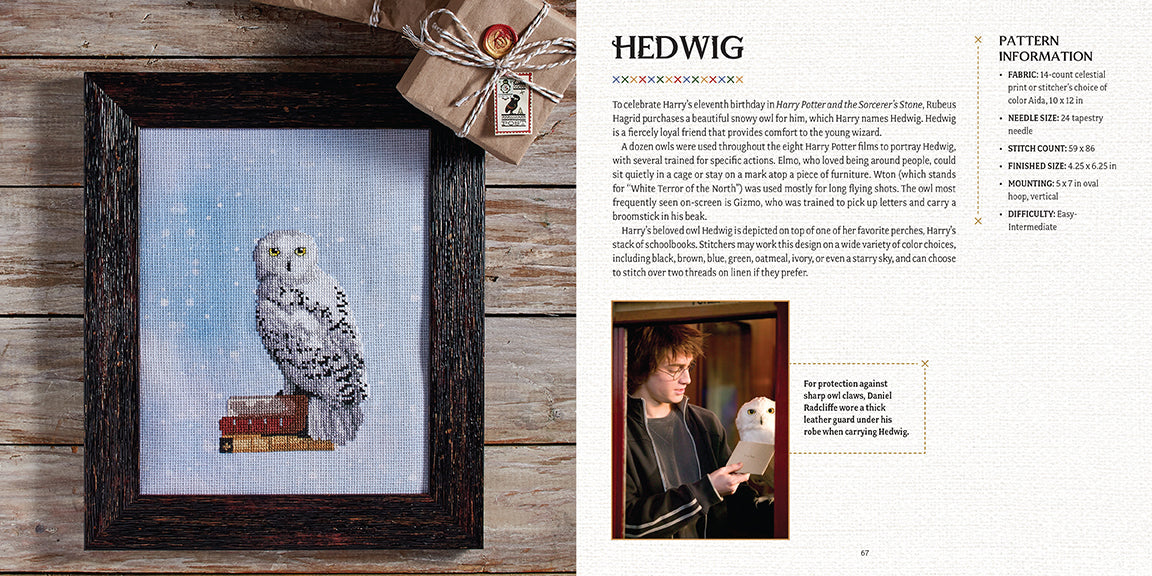 Hardcover Harry Potter: The Official Hogwarts Book of Cross-Stitch by Insight Editions featuring magical cross-stitch patterns and wizarding designs.