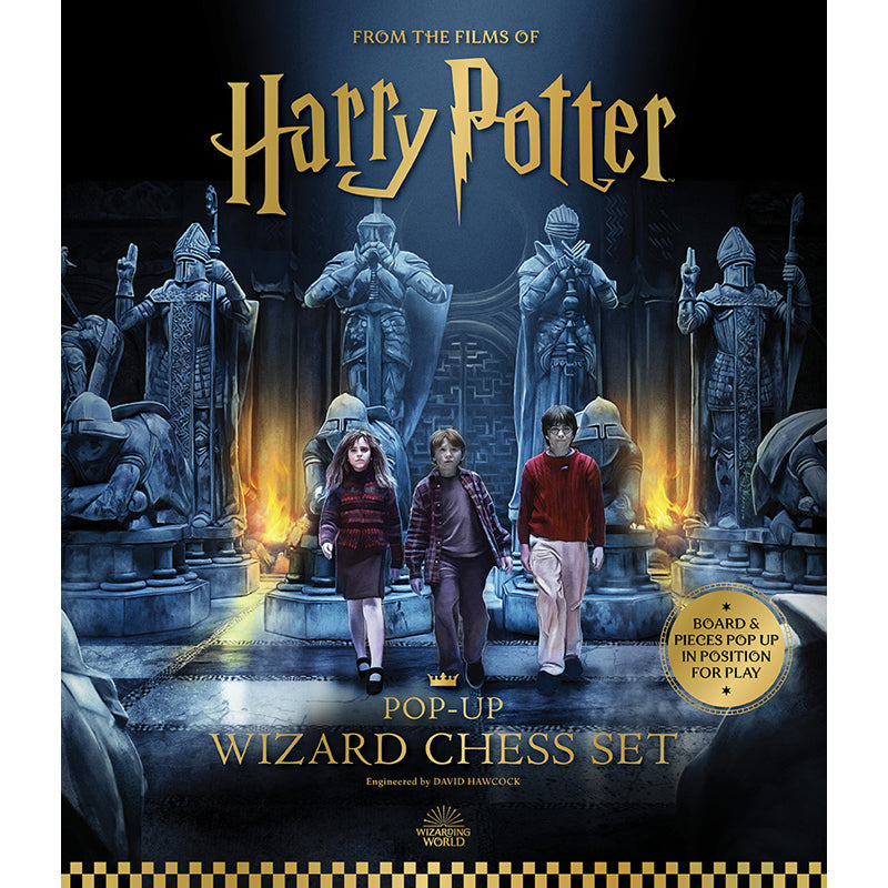 Hardcover Harry Potter Pop-Up Wizard Chess Set book by Insight Editions, featuring colorful wizard chess illustrations inside.