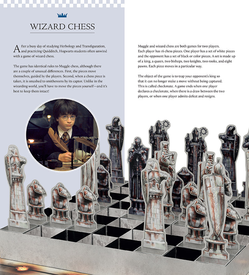 Hardcover Harry Potter: The Pop-Up Wizard Chess Set book by Insight Editions, featuring colorful wizard-themed chess illustrations.