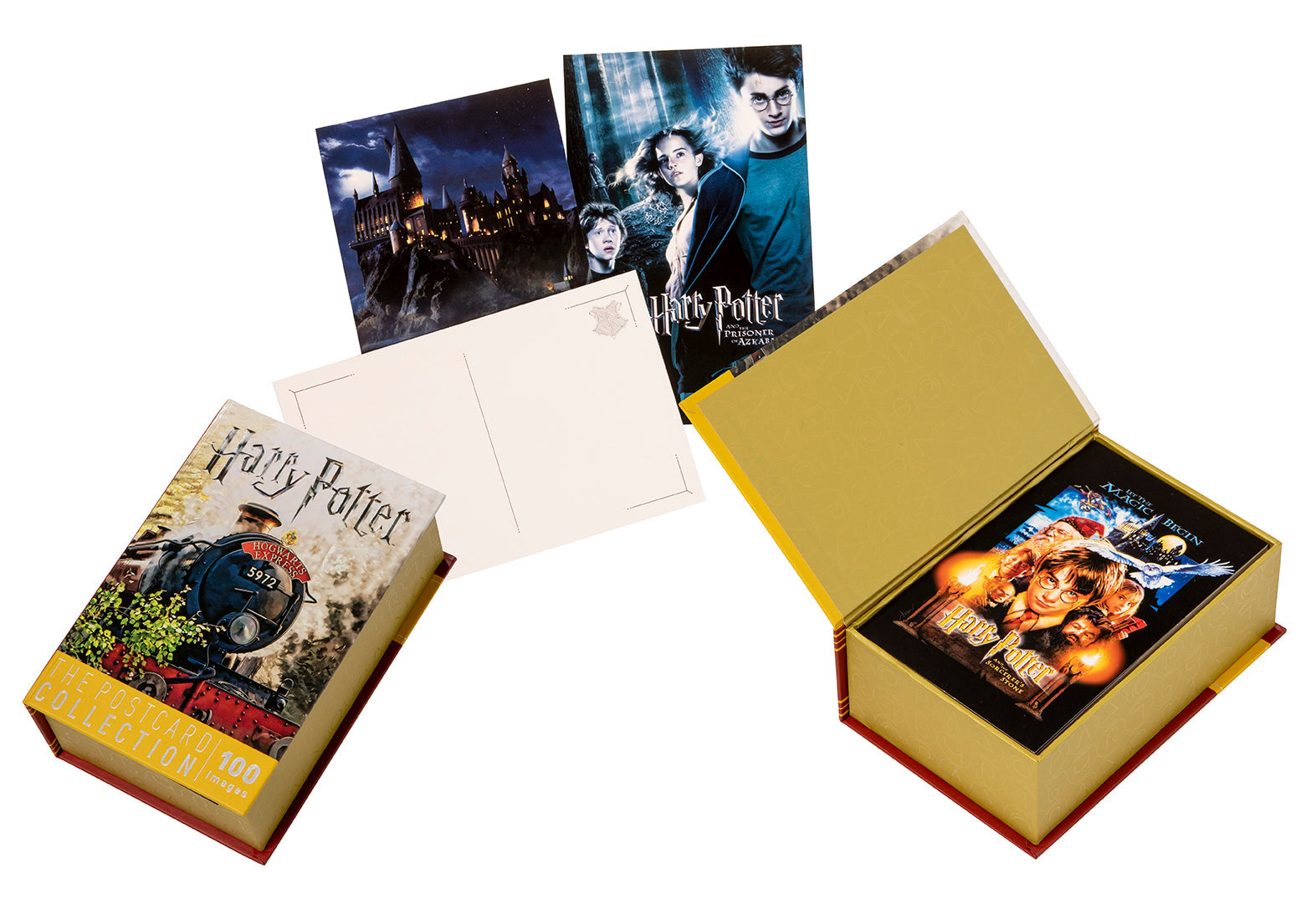 Hardcover Harry Potter: The Postcard Collection by Insight Editions featuring colorful illustrated postcards on the cover.