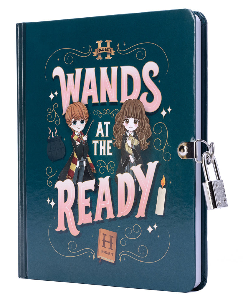 Hardcover Harry Potter Wands at the Ready Lock & Key Diary by Insight Editions, featuring magical wand illustrations and a secure lock.