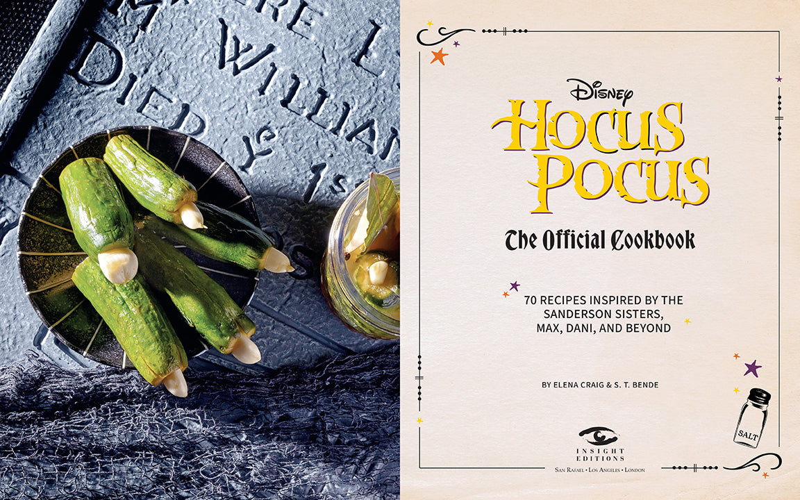 Hardcover copy of Hocus Pocus: The Official Cookbook by Insight Editions, featuring spooky-themed recipes and illustrations.