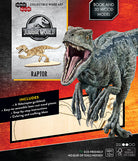 Hardcover IncrediBuilds Jurassic World Raptor book with 3D wood model showcasing detailed dinosaur illustration and packaging.