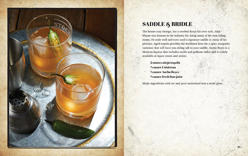 Hardcover of John Wayne: The Official Cocktail Book by Insight Editions with images of cocktail recipes and vintage Western style.