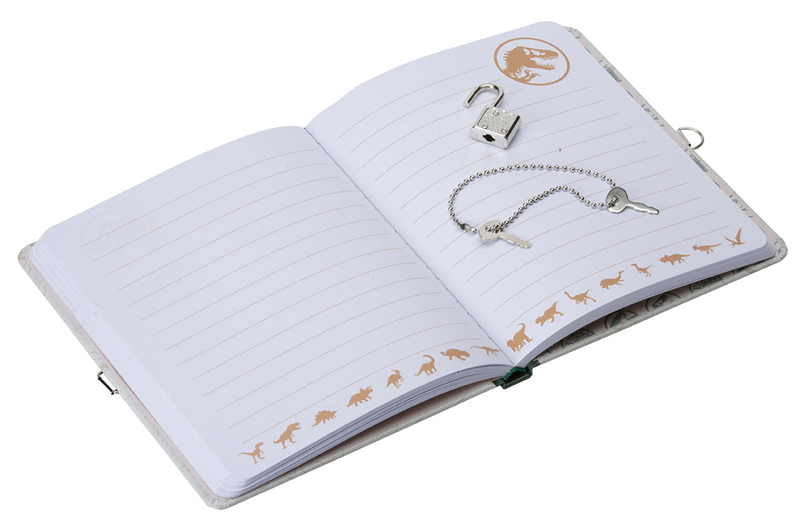 Hardcover Jurassic World Lock & Key Diary by Insight Editions featuring a themed cover with Jurassic World design and lock & key details.