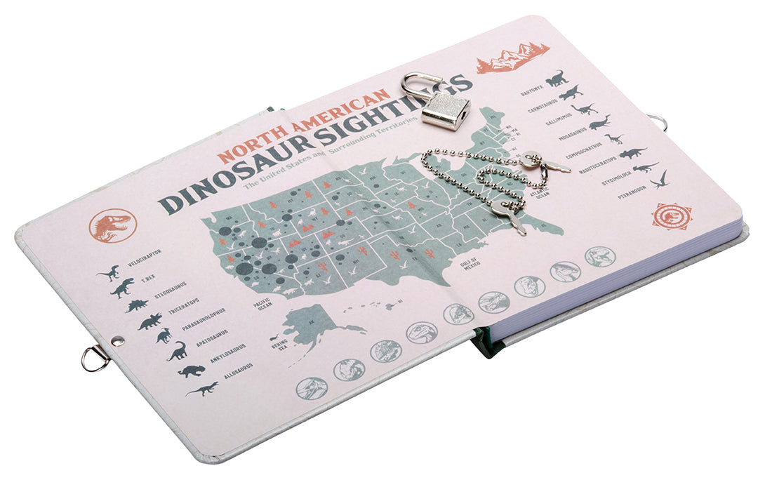 Hardcover Jurassic World Lock & Key Diary by Insight Editions featuring dinosaur-themed cover design.