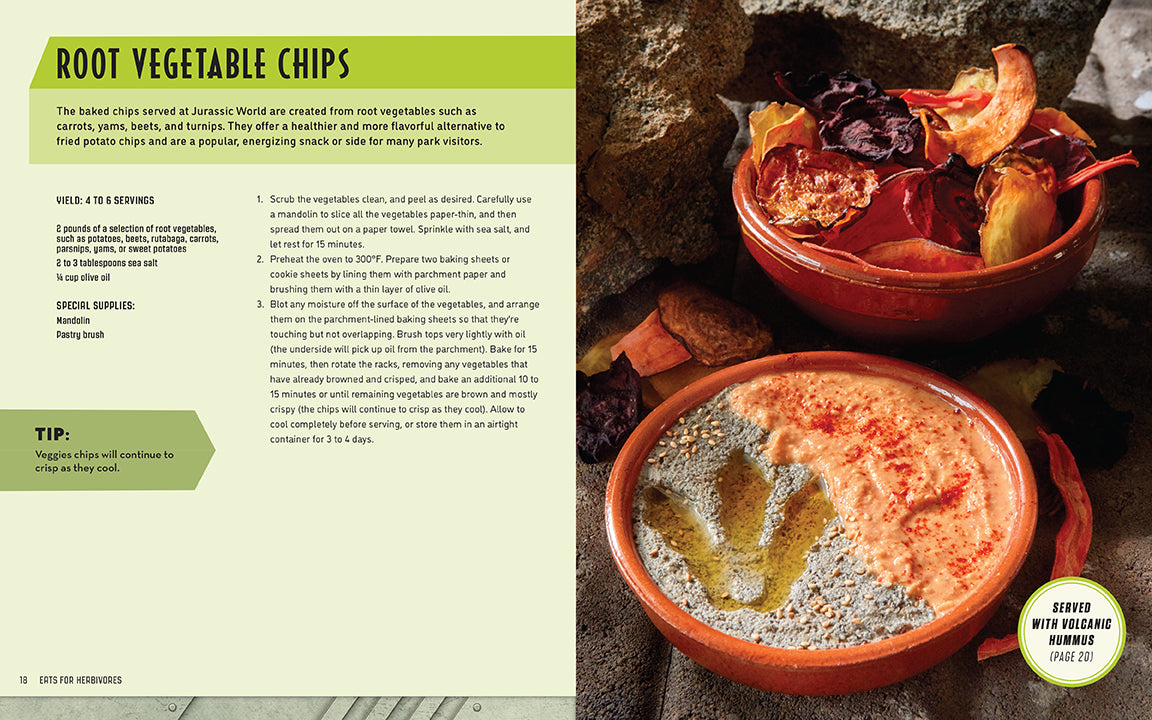 Hardcover Jurassic World: The Official Cookbook by Insight Editions featuring colorful dinosaur-themed pages and culinary recipes.