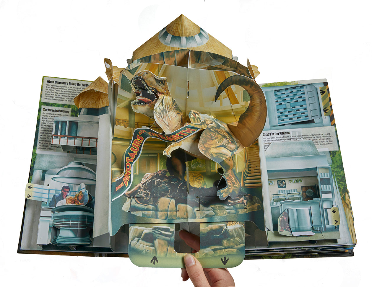 Hardcover Jurassic World: The Ultimate Pop-Up Book by Insight Editions with colorful dinosaur pop-ups and detailed illustrations.
