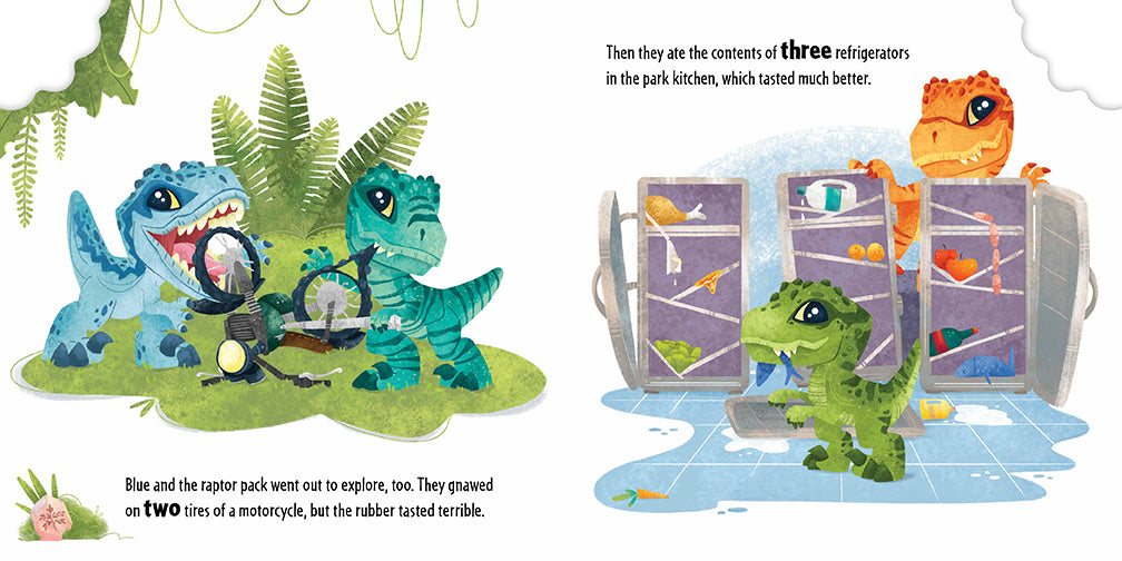 Hardcover book titled Jurassic World: The Very Hungry Dinosaur by Insight Editions featuring colorful dinosaur illustrations.
