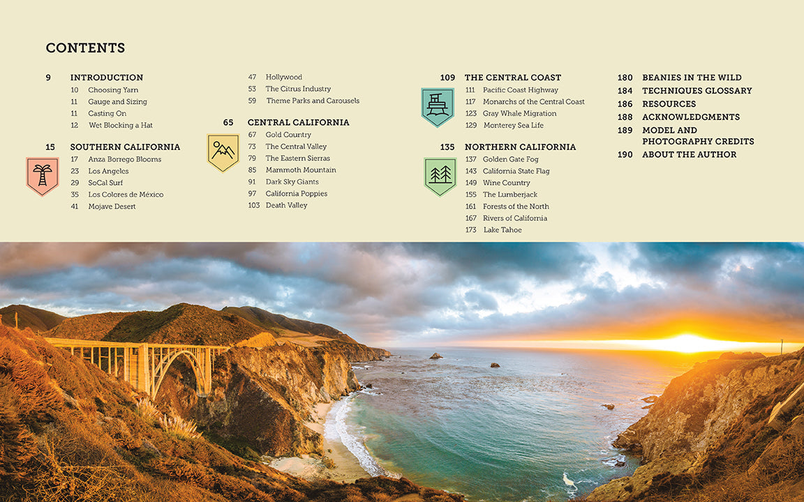 Hardcover book titled "Knitting California" by Insight Editions, featuring a close-up of pages and knitting patterns.
