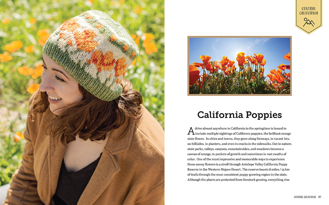 Hardcover book titled "Knitting California" by Insight Editions featuring a colorful knitting pattern on the cover.