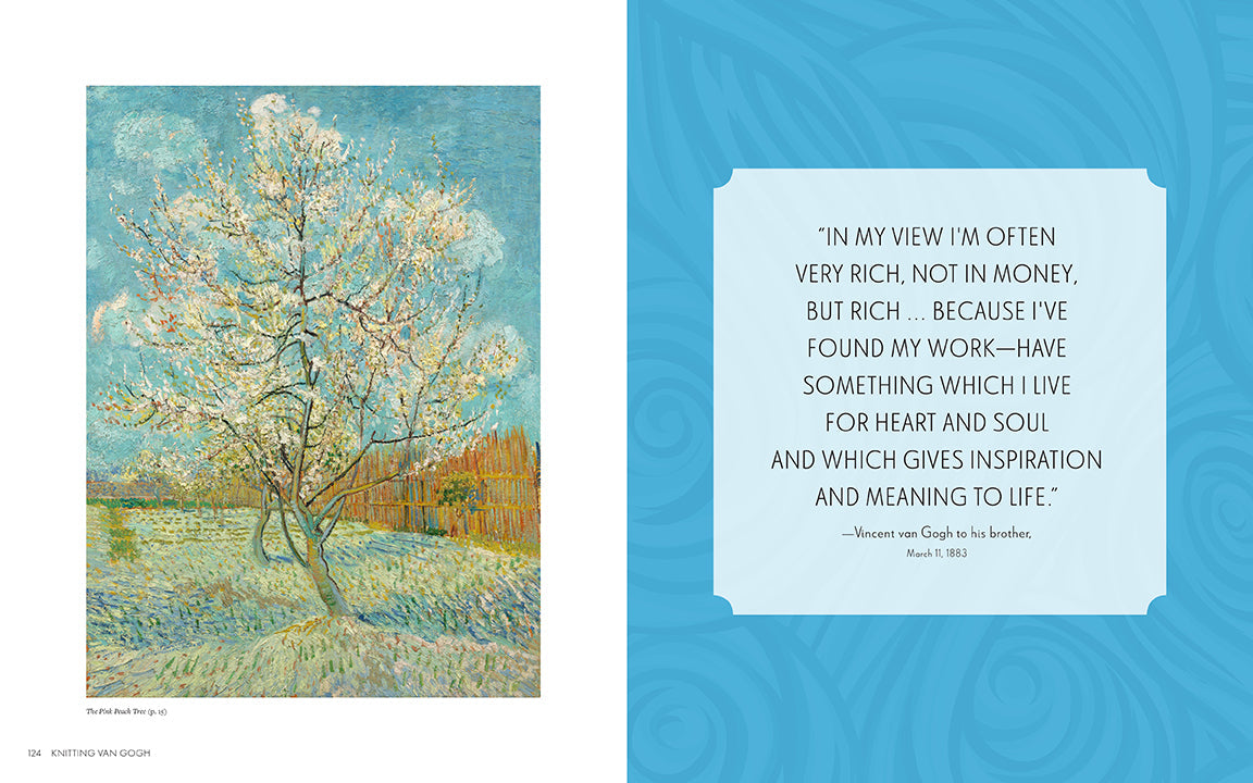 Hardcover knitting book featuring Van Gogh artwork by Insight Editions, with colorful illustrations and detailed patterns.