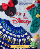 Hardcover book titled "Knitting with Disney" by Insight Editions featuring colorful Disney-themed knitting patterns.