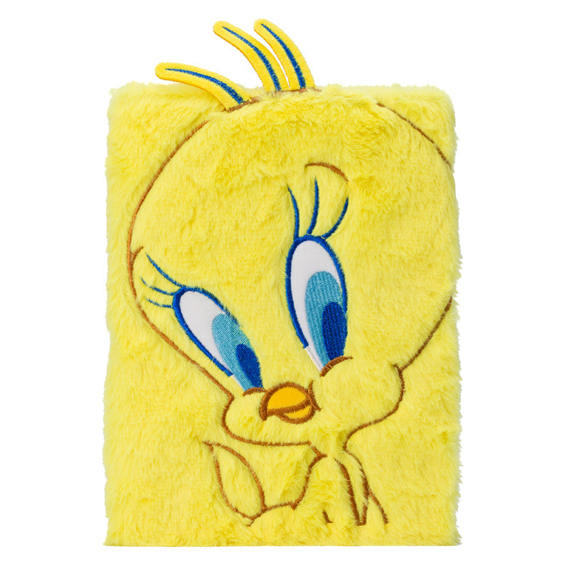 Hardcover Looney Tunes Tweety Bird plush journal by Insight Editions with colorful Tweety Bird design on the cover