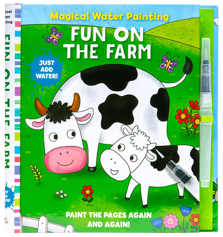 Hardcover Magical Water Painting book titled Fun on the Farm by Insight Editions featuring colorful farm scenes and water painting activities.
