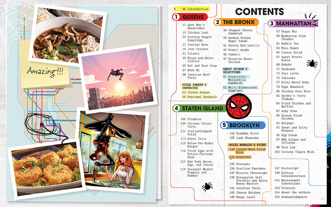 Hardcover Marvel Spider-Man: The Official Cookbook by Insight Editions featuring Spider-Man themed recipes and colorful comic-style cover.