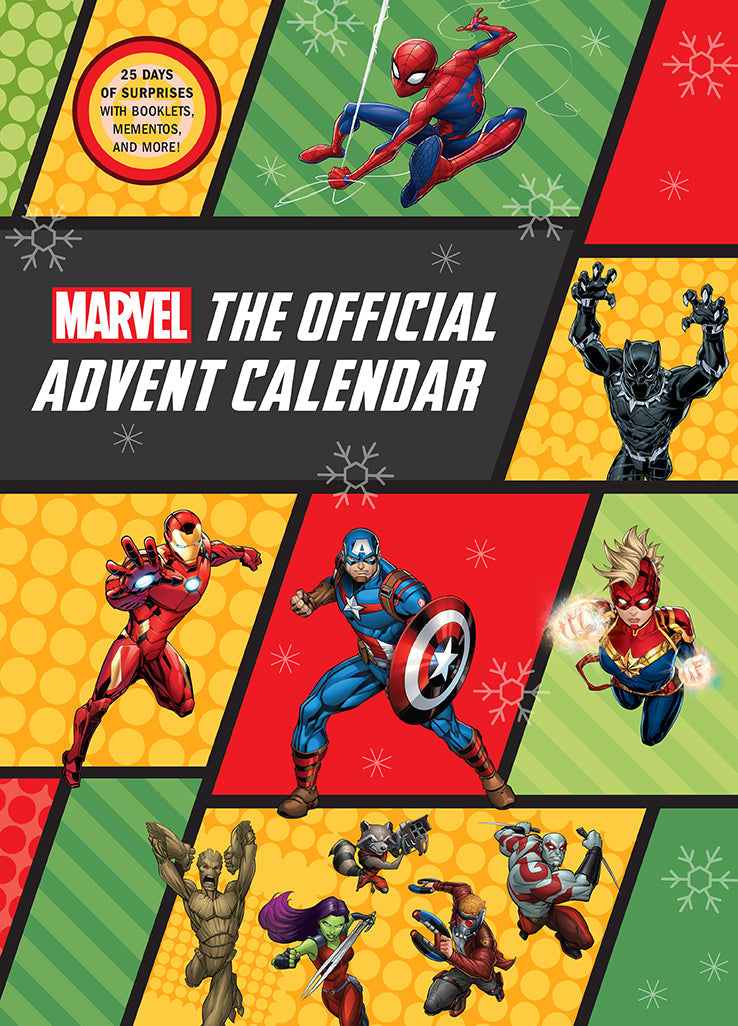 Hardcover Marvel: The Official Advent Calendar by Insight Editions with colorful superhero-themed pages and festive illustrations.