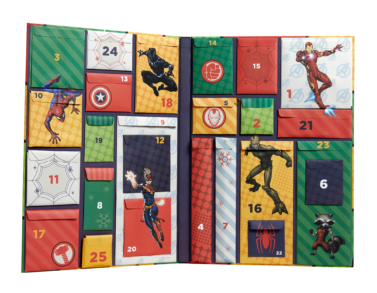 Hardcover Marvel: The Official Advent Calendar by Insight Editions featuring Marvel characters and festive holiday themes.