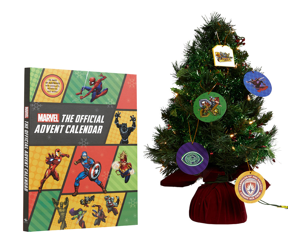 Hardcover Marvel: The Official Advent Calendar by Insight Editions featuring Marvel characters and holiday-themed illustrations.