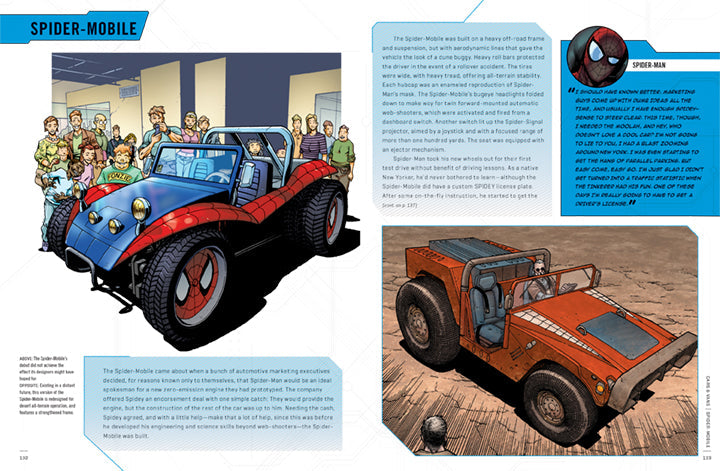 Hardcover Marvel Vehicles book by Insight Editions featuring illustrated images of iconic Marvel superhero vehicles.