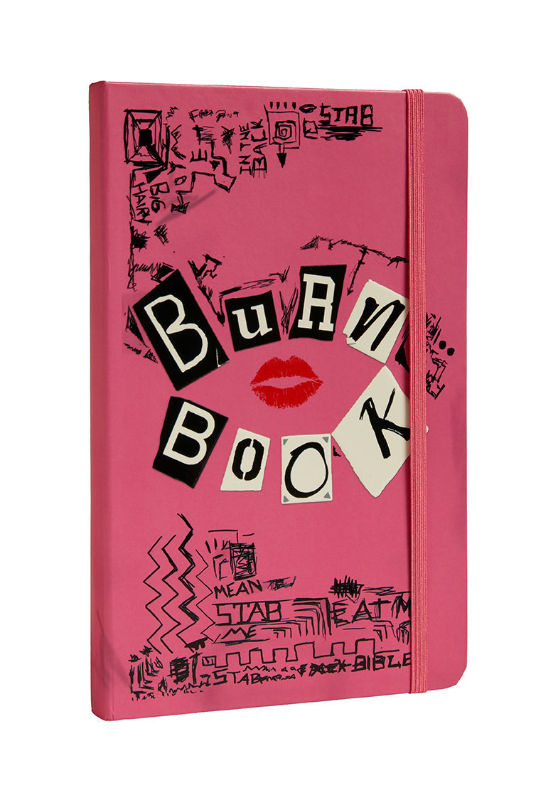 Hardcover "Mean Girls" The Burn Book Ruled Journal by Insight Editions with black cover and gold lettering.