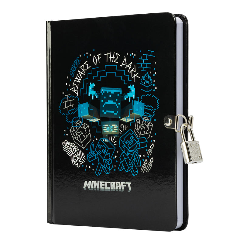 Hardcover Minecraft Beware of the Dark Invisible Ink Lock & Key Diary by Insight Editions with illustrated cover and lock mechanism.