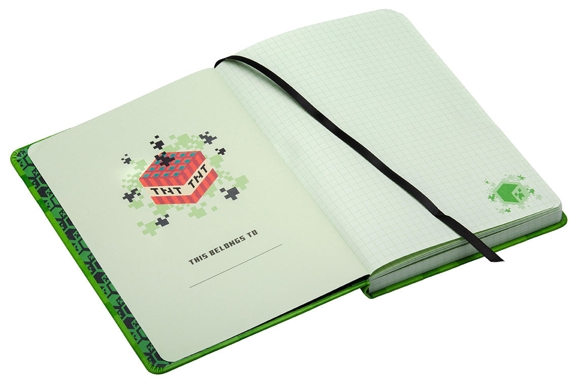Minecraft Creeper hardcover journal by Insight Editions with a green Creeper design on the cover.