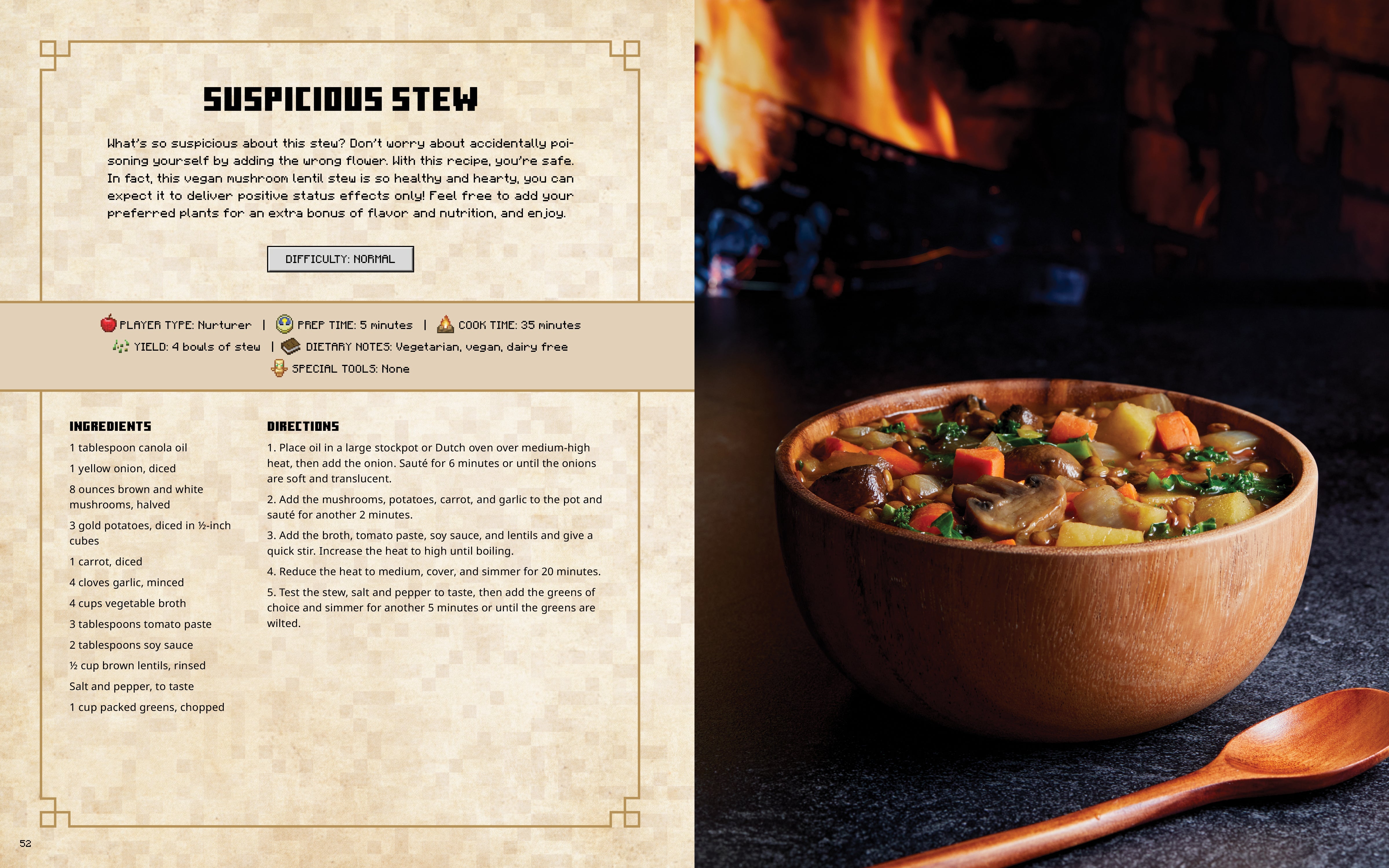 Hardcover Minecraft: Gather, Cook, Eat! official cookbook by Insight Editions with colorful game-inspired recipes and imagery.