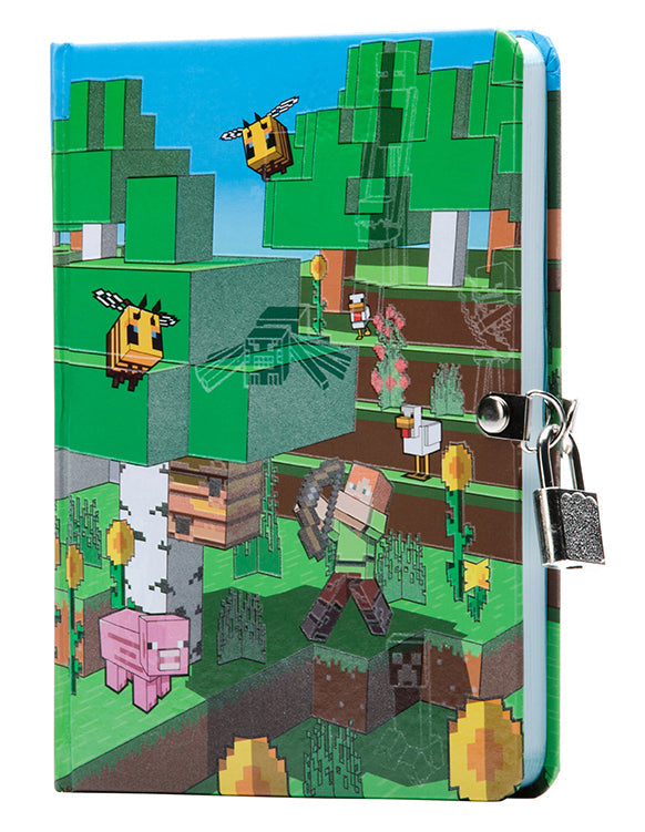 Hardcover Minecraft Mobs glow-in-the-dark lock and key diary by Insight Editions showing the decorated cover with Minecraft characters.
