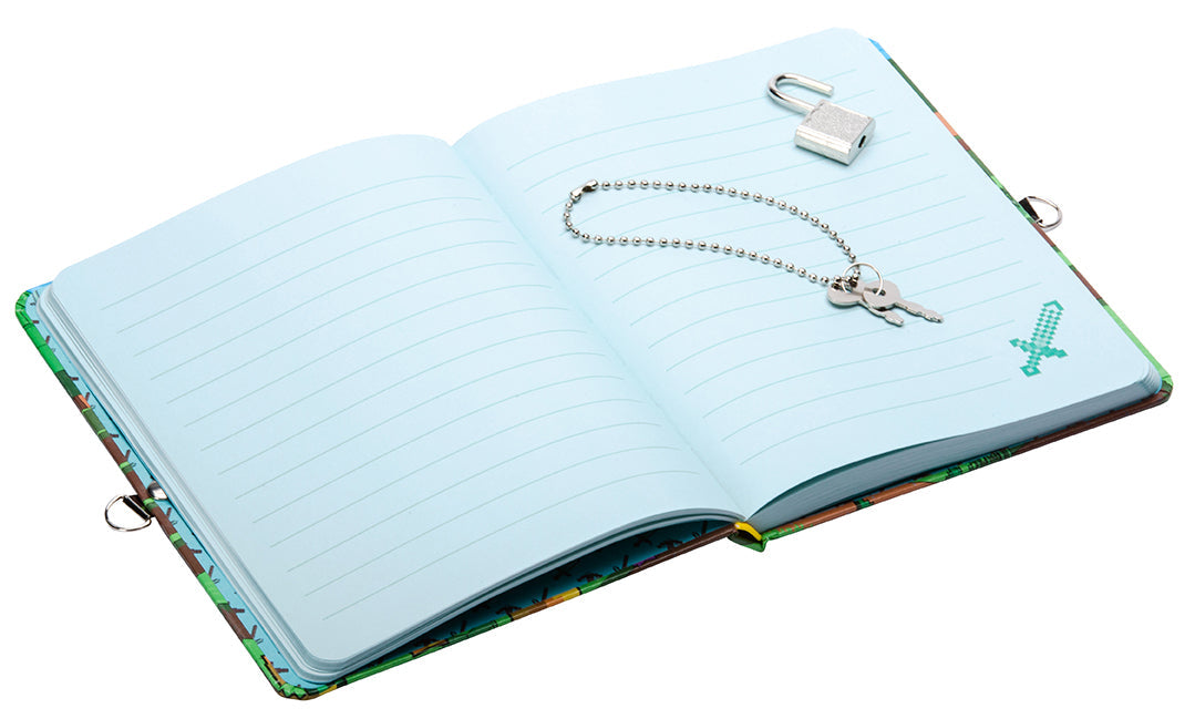 Hardcover Minecraft Mobs glow-in-the-dark lock and key diary by Insight Editions featuring colorful mob illustrations on the cover.
