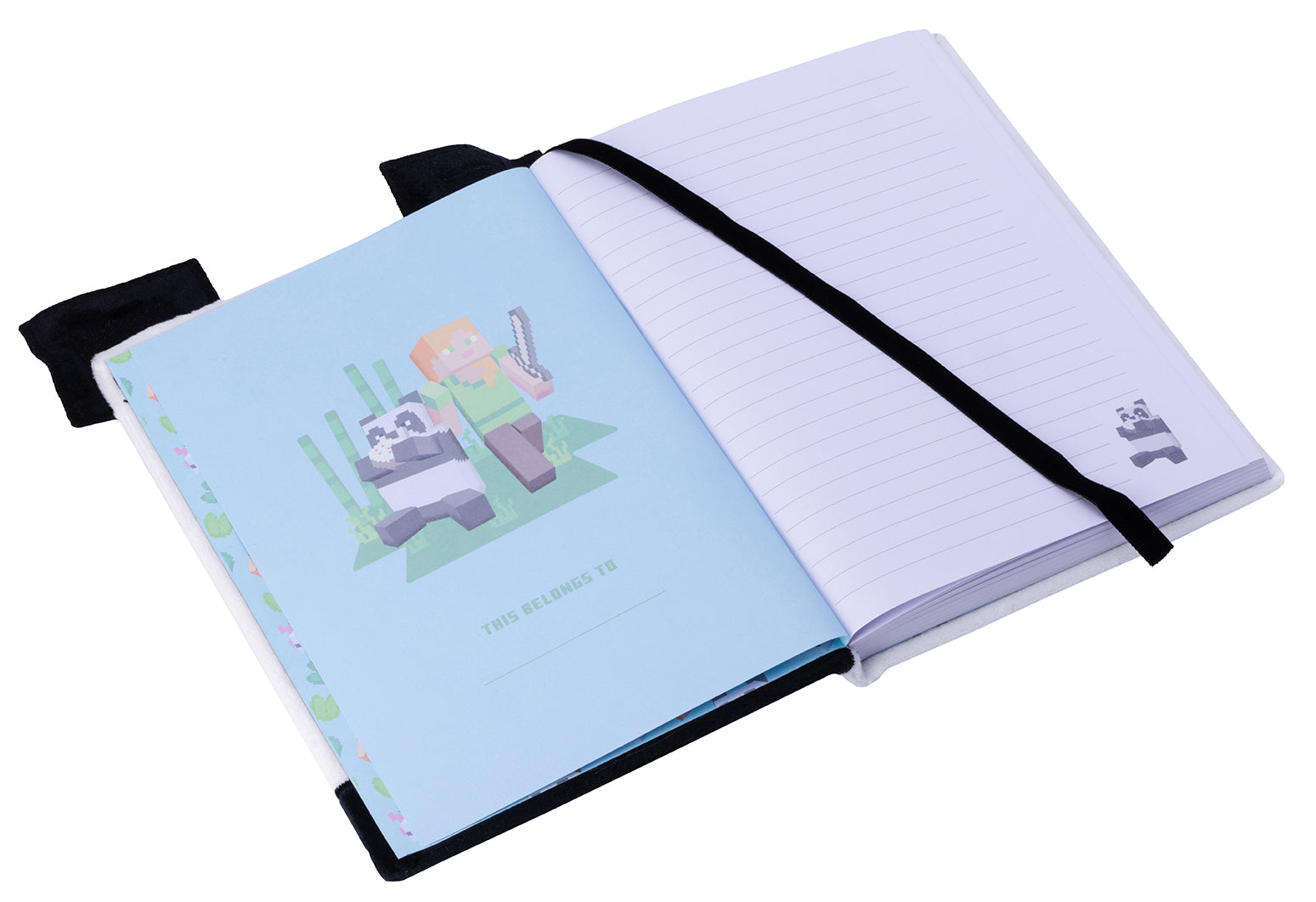 Hardcover Minecraft Panda Plush Journal by Insight Editions featuring a panda plush design and lined pages for notes and sketches.