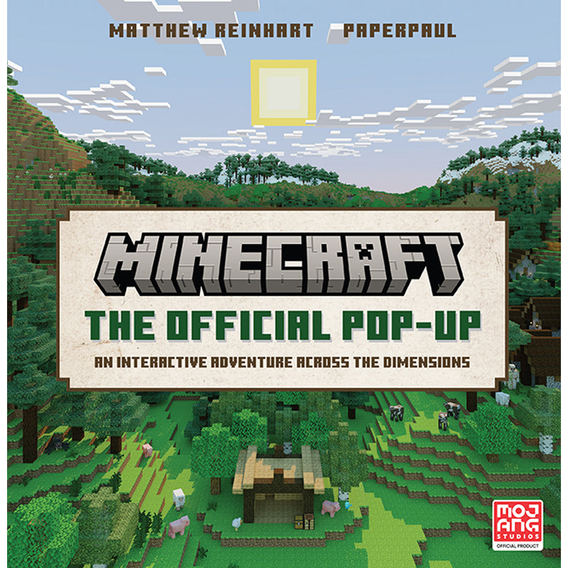 Hardcover copy of Minecraft: The Official Pop-Up book by Insight Editions featuring colorful pop-up illustrations.