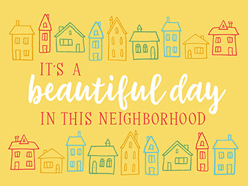 Hardcover set of Mister Rogers' Neighborhood blank boxed note cards by Insight Editions, featuring colorful neighborhood illustrations.