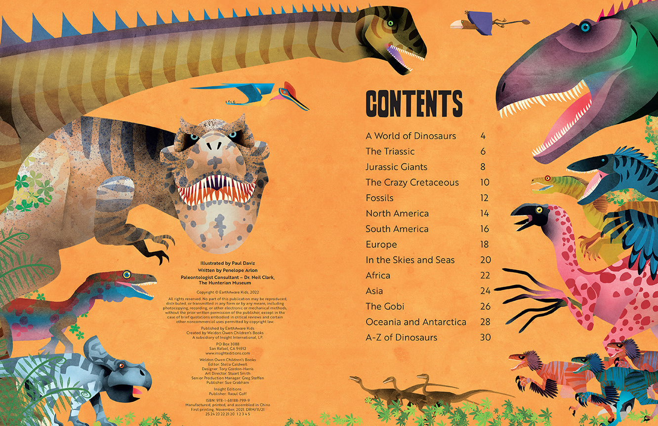 Hardcover My First Dinosaur Atlas by Insight Editions featuring colorful dinosaur illustrations and informative pages.