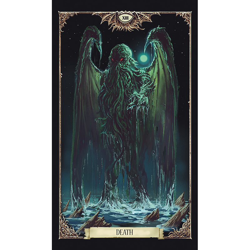 Hardcover Necronomicon Tarot Deck and Guidebook by Insight Editions, featuring dark mystical artwork and detailed tarot illustrations.