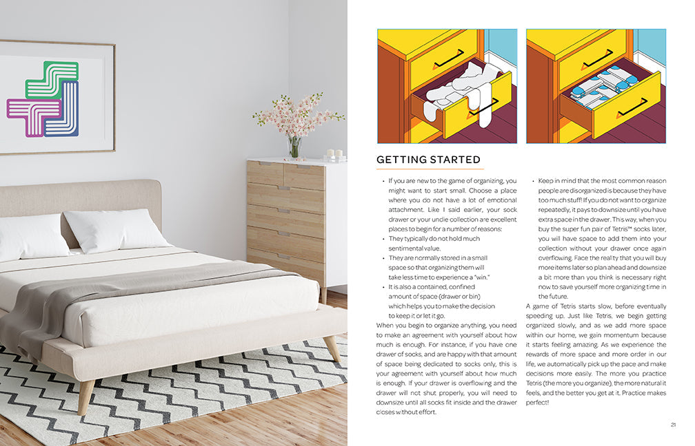 Hardcover book titled "Organizing with Tetris" by Insight Editions featuring colorful Tetris game imagery on the cover.