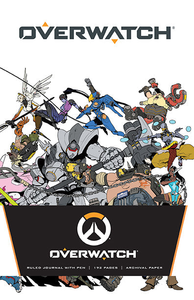 Overwatch hardcover ruled journal with pen by Insight Editions, featuring game-themed cover design and lined pages for writing.