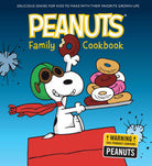 Hardcover Peanuts Family Cookbook by Insight Editions featuring colorful comic strip cover and illustrated pages inside.