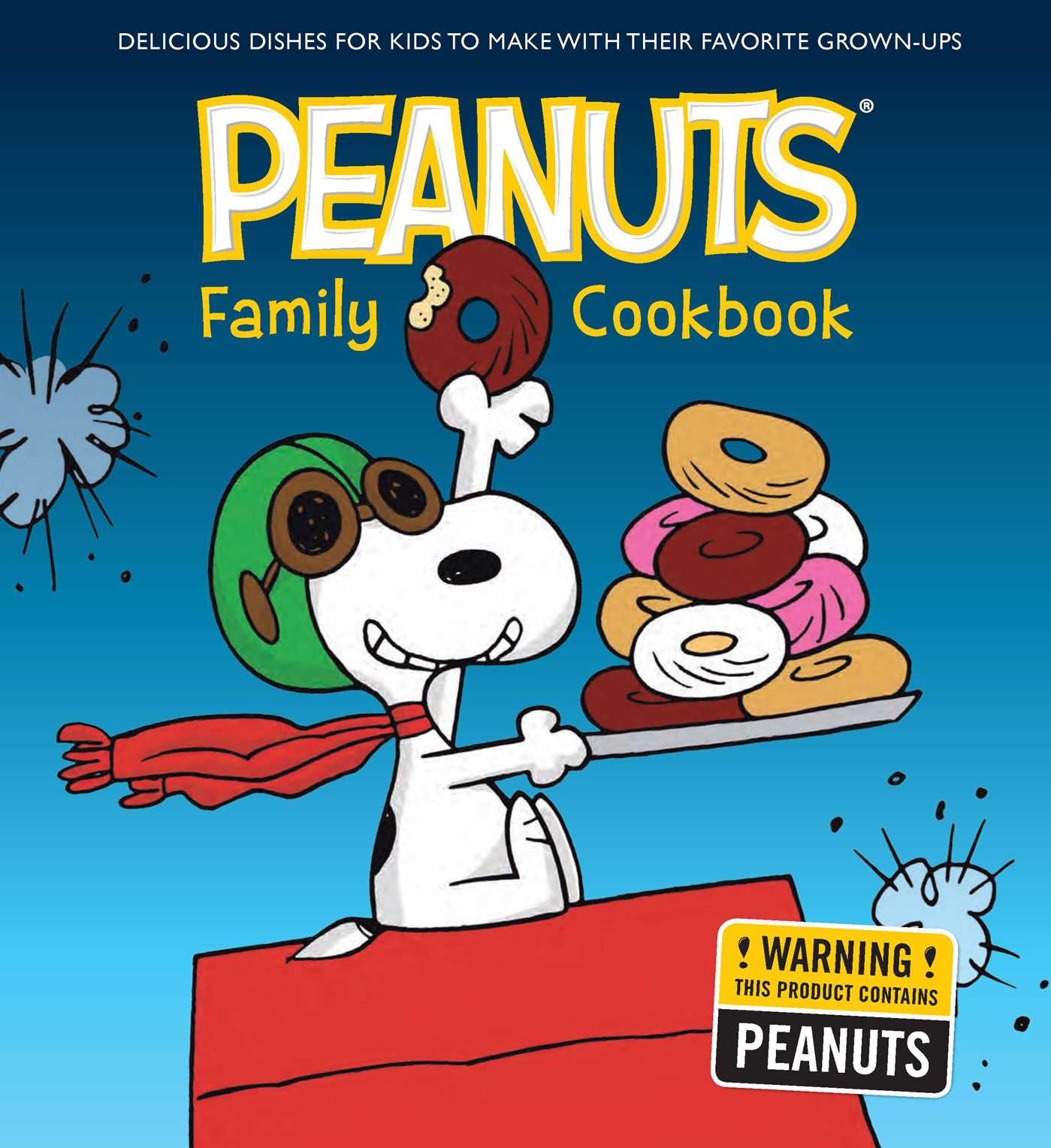 Hardcover Peanuts Family Cookbook by Insight Editions featuring colorful comic strip cover and illustrated pages inside.