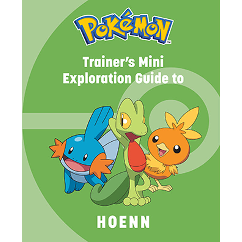 Hardcover Pokémon Trainer's Mini Exploration Guide to Hoenn by Insight Editions, featuring colorful Pokémon illustrations and map pages.
