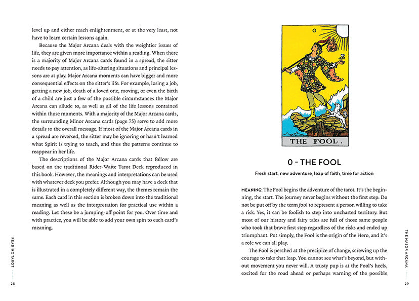 Hardcover Reading Tarot book by Insight Editions with colorful tarot card illustrations on the cover.