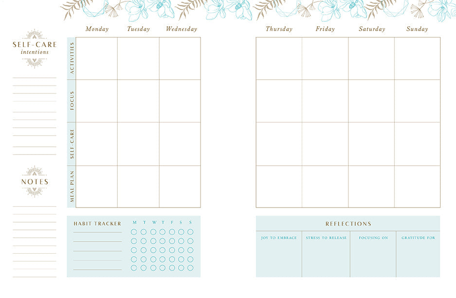 Hardcover Insight Editions Self-Care 12-Month Undated Planner with colorful cover and monthly pages for organization and wellness.