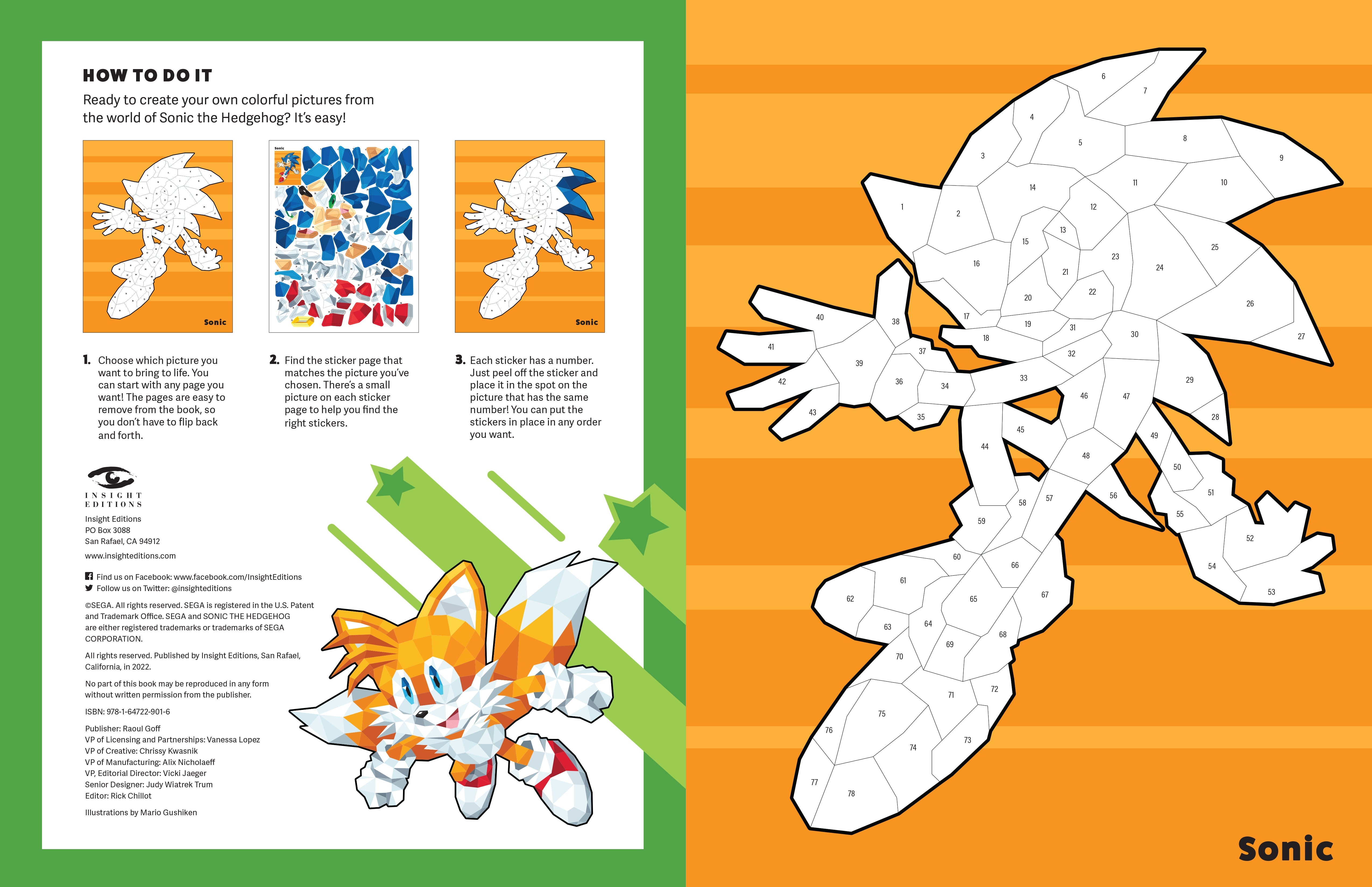 Hardcover Sonic the Hedgehog sticker book by Insight Editions featuring colorful Sonic and friends on the cover.