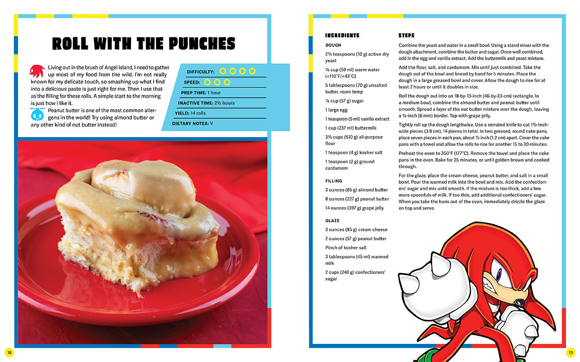 Hardcover copy of Sonic the Hedgehog: The Official Cookbook by Insight Editions, featuring colorful cover art with Sonic and food illustrations.